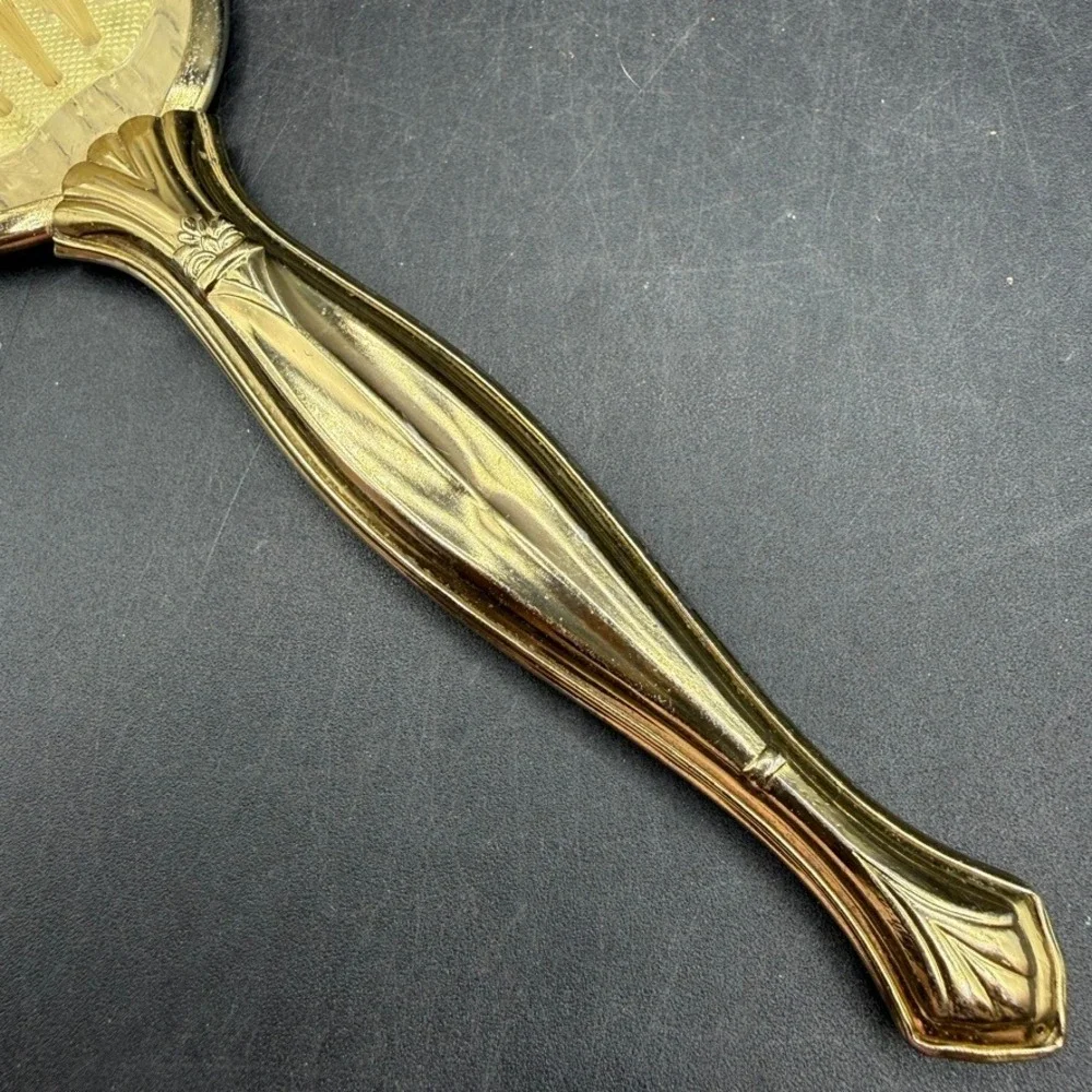 Vintage MCM Hair Brush‎ Women OS Floral Gold Tone Vanity Coquette Vintage